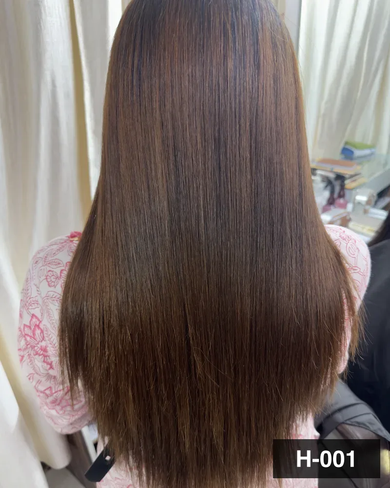 Long brown hair with a smooth, glossy finish, seen from behind at Salon By Babita, Haldwani — reference H-001