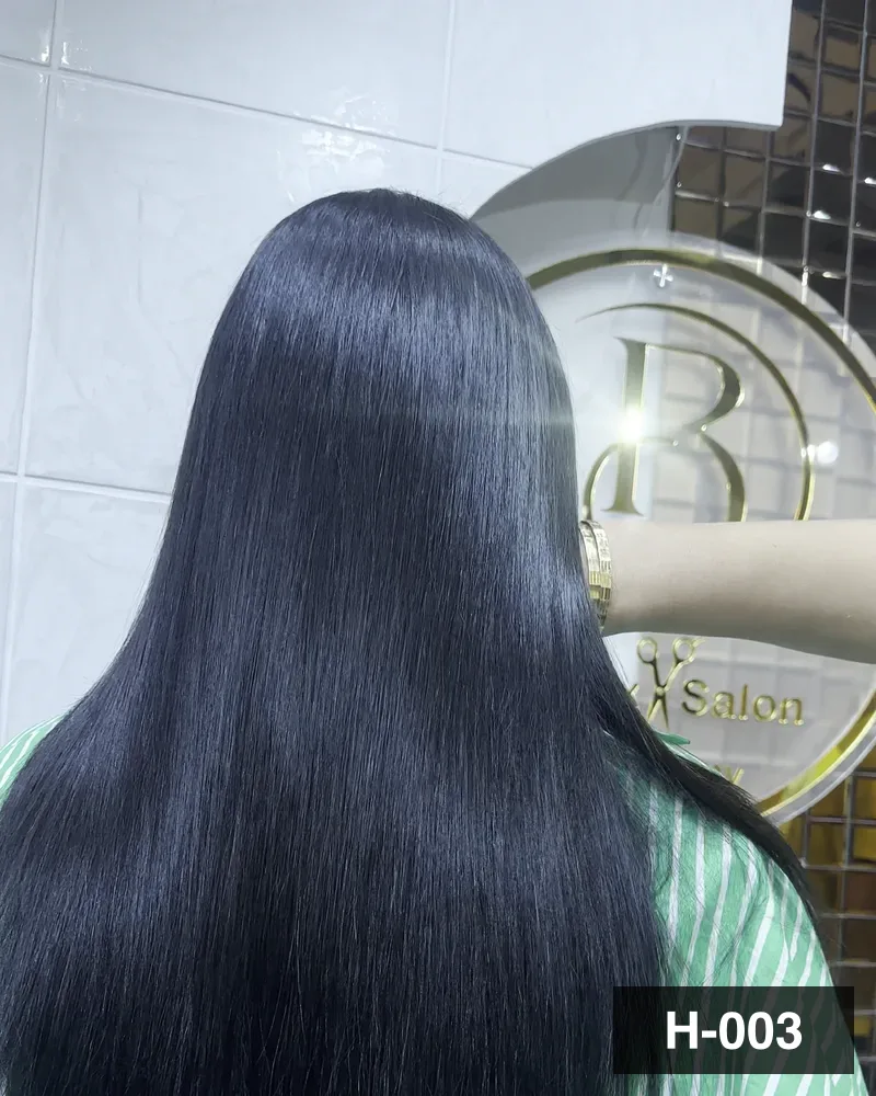Long black hair brushed straight to a glossy finish, seen from behind at Salon By Babita, Haldwani — reference H-003