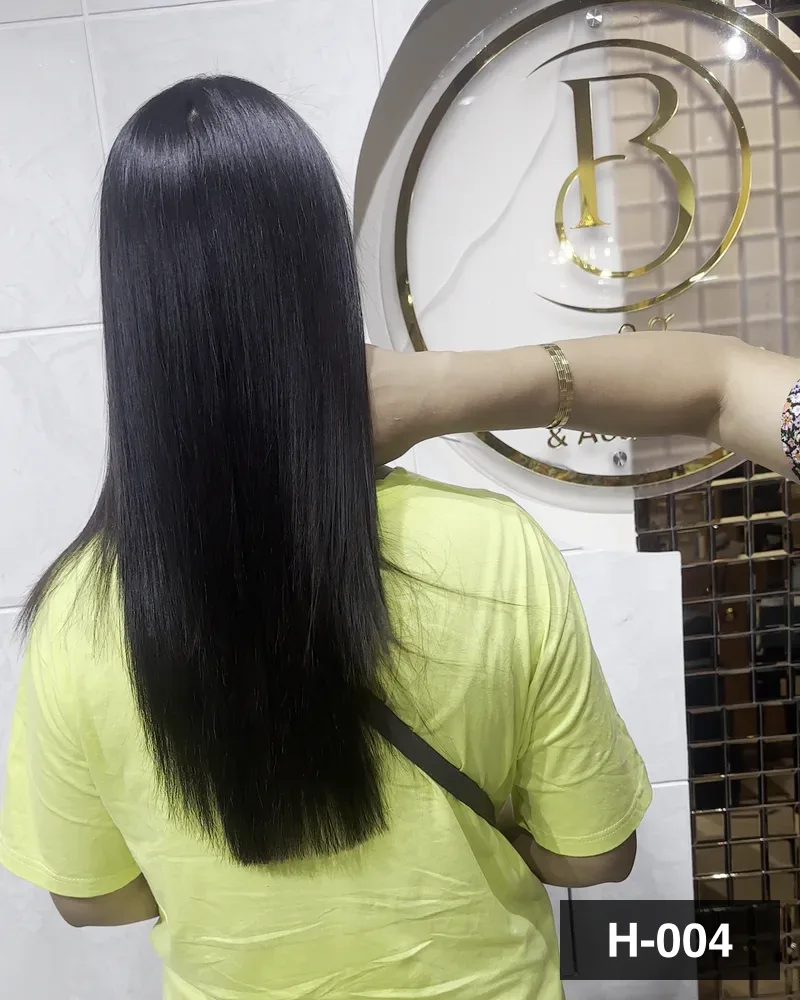 Sleek straight black hair falling to mid-back, seen from behind at Salon By Babita, Haldwani — reference H-004