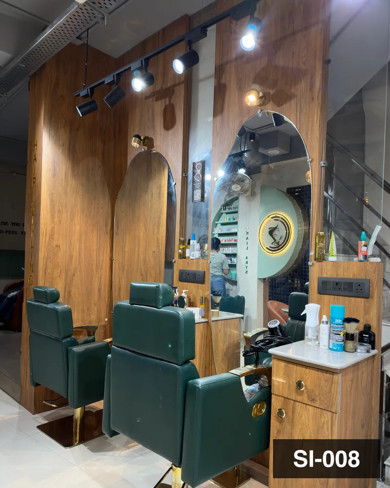 A single styling station with mirror, tools and trolley at Salon By Babita, Haldwani — reference SI-008