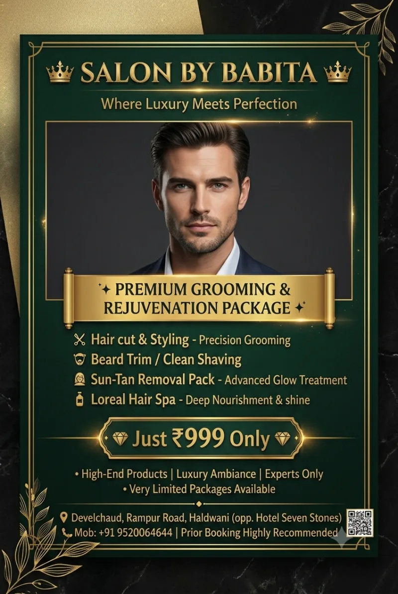 Premium Grooming & Rejuvenation package poster — haircut, shave and L'Oréal hair spa for ₹999 at Salon By Babita, Haldwani